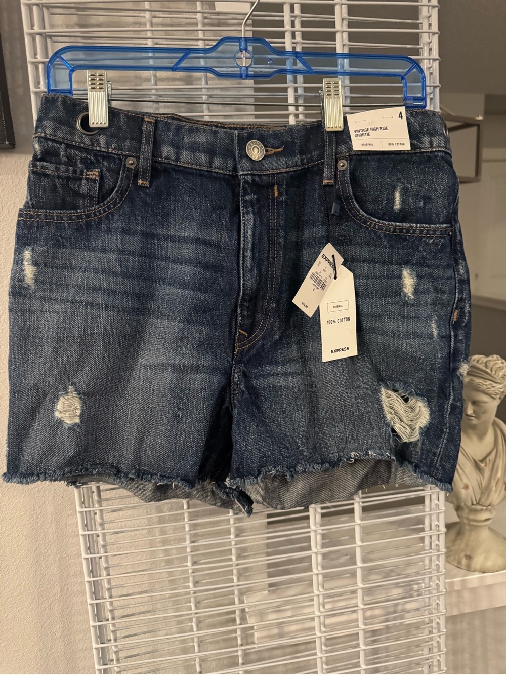 Express Distressed Dark Blue Denim Cutoff Shorts